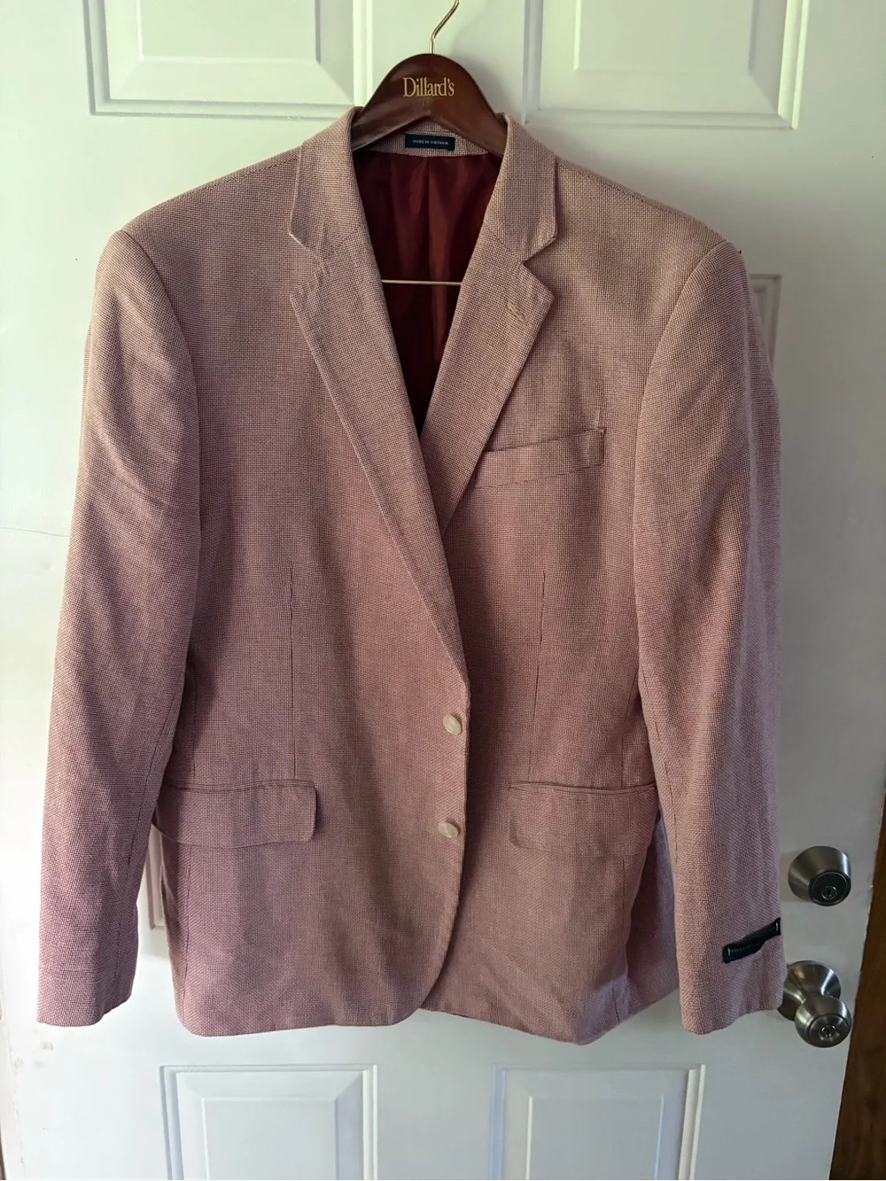 Stafford red white basket weave Single Breast Sport Coat blazer 48R 100% cotton